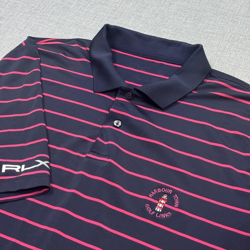 Ralph Lauren RLX Harbour Town Polo Shirt Mens M Blue Pink Striped‎